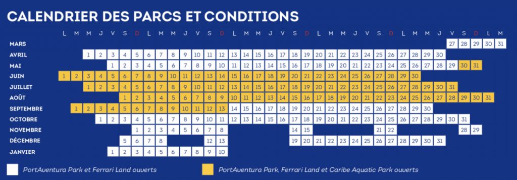 Calendrier date d'ouverture Portaventura