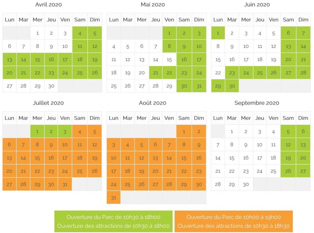 Dates et heures d'ouverture du Parc du Bocasse