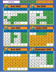 Calendrier dates ouverture didi'land 2020