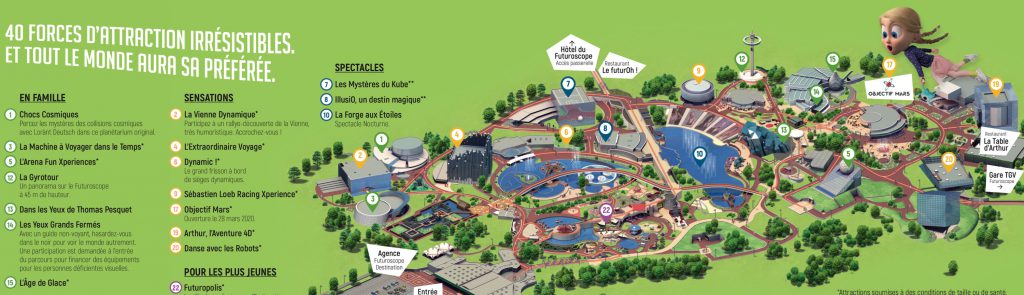 Plan attractions Futuroscope 2020