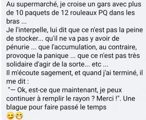 blague papier toilette PQ confinement et ruee supermarche