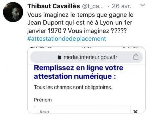 La vache le mec qui s'appelle jean dupont il gagne du temps pour son attestation derogatoire de sortie sur smartphone