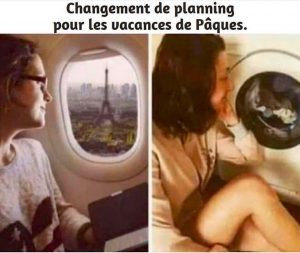 les vacances de paques et le confinement blague machine a laver hublot avion humour