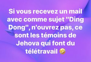 tele travail pour tous ! blague confinement temoin jehova