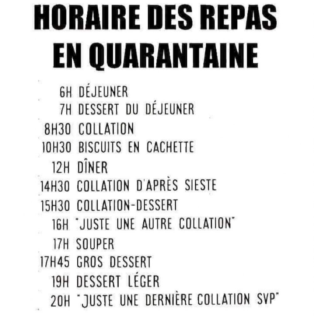 horaire des repas en quarantaine