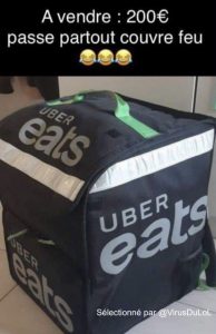 caisse uber eats à louer pour sortir pendant couvre-feu a scooter ou vélo, c'est autorisé 