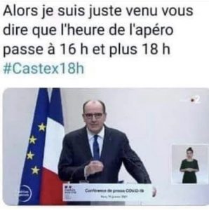 blague du couvrefeu : 'heure de l'apéro est décalé de 18h à 16h 