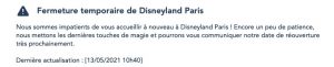 date re-ouverture Disneyland paris france