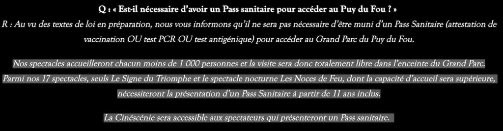 pass sanitaire puy du fou