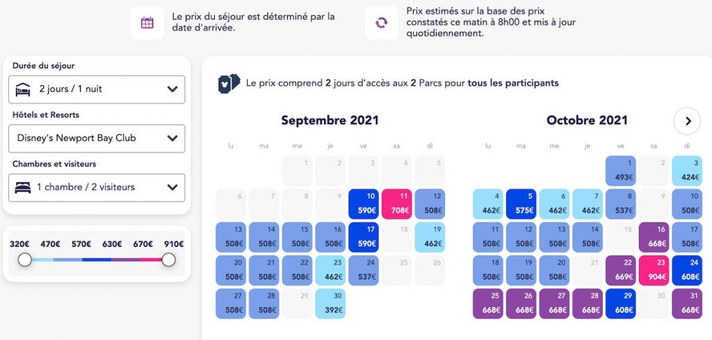 calendrier choix sejour petit prix famille disneyland paris