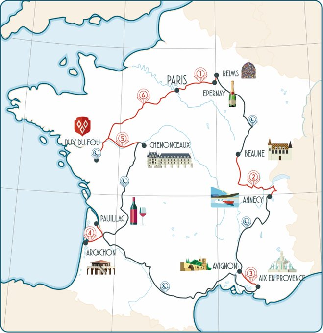 carte des étpaes du tour de France du Puy du Fou en 2023