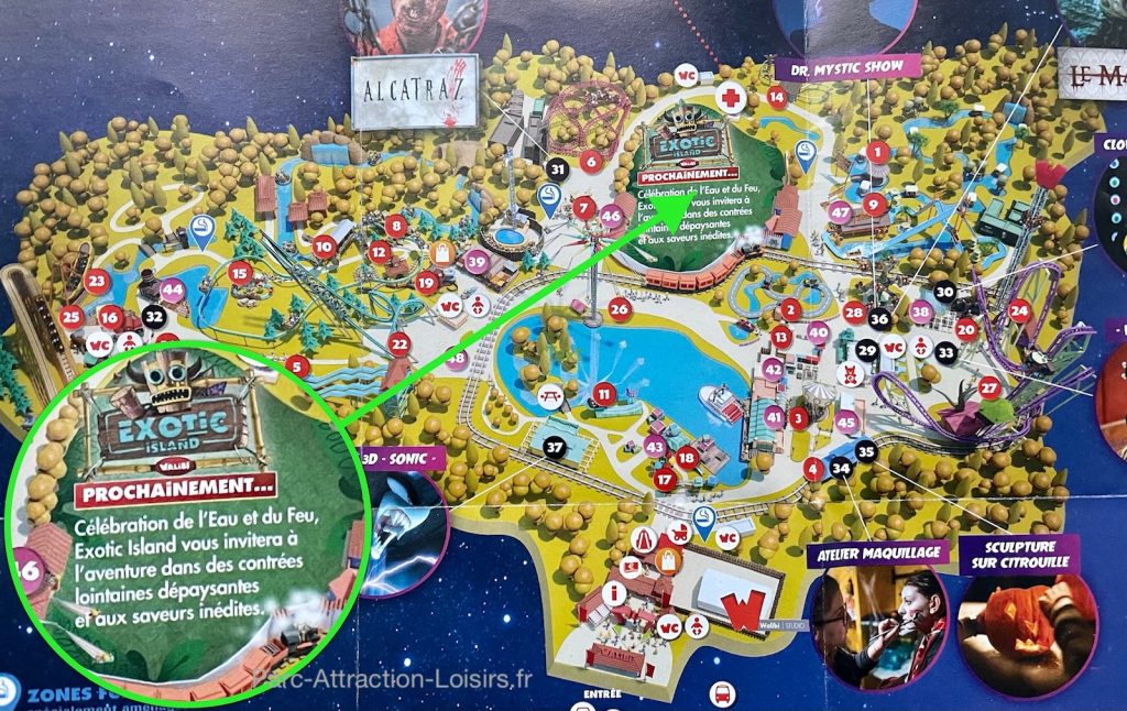 ou est la nouvelle zone Exotic Island de Walibi Rhône-alpes sur plan 2022