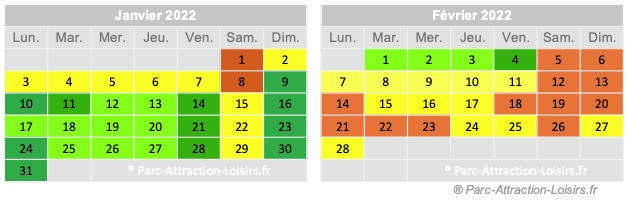 Calendrier affluence Disneyland Paris janvier 2022 et fevrier 2022