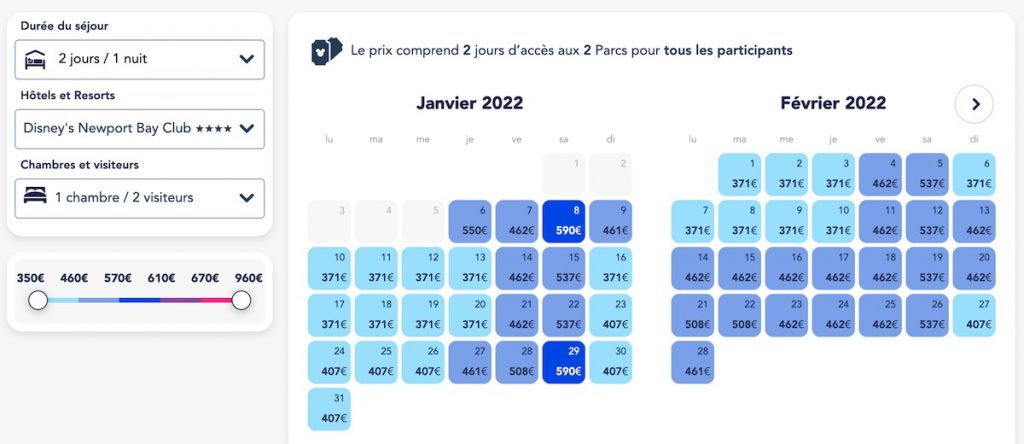 Réservation disneyland pas cher avec calendrier 