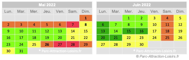 Calendrier affluence Disney land Paris Euro Disney mai 2022 et juin 2022