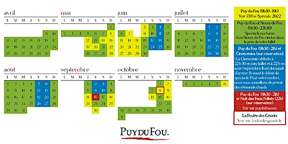 calendrier date ouverture puy du fou 2022