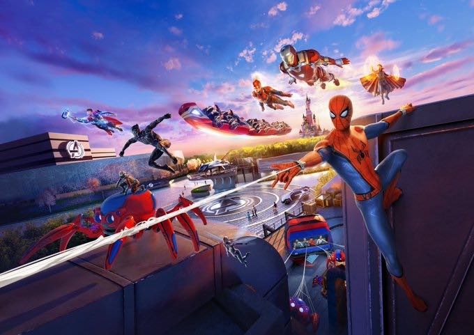 Spider Man en représentation à l'Avengers Campus Disney de Disney's Studios