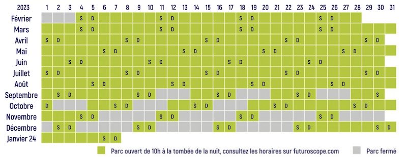 calendrier 2023 Futuroscope