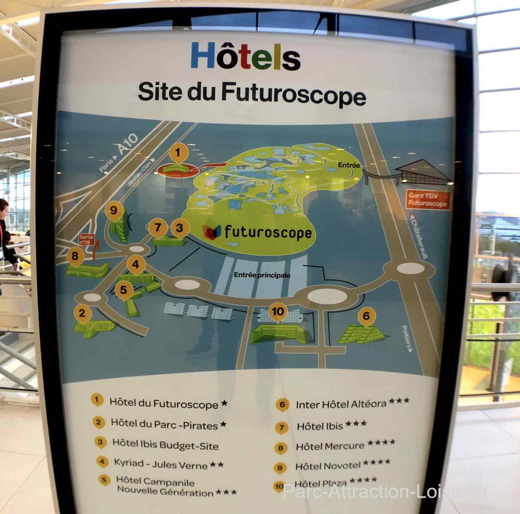 plan et carte des hôtels du Futuroscope pour un séjour en famille avec enfants 