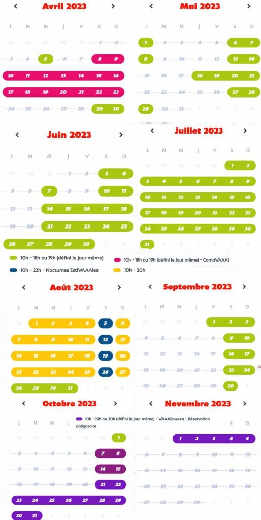 date ouverture Walibi Rhone-Alpes 2023 - Calendrier horaires
