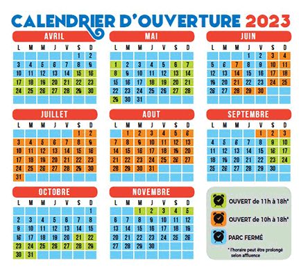 calendrier jour date ouverture dennlys parc 2023 avec horaires