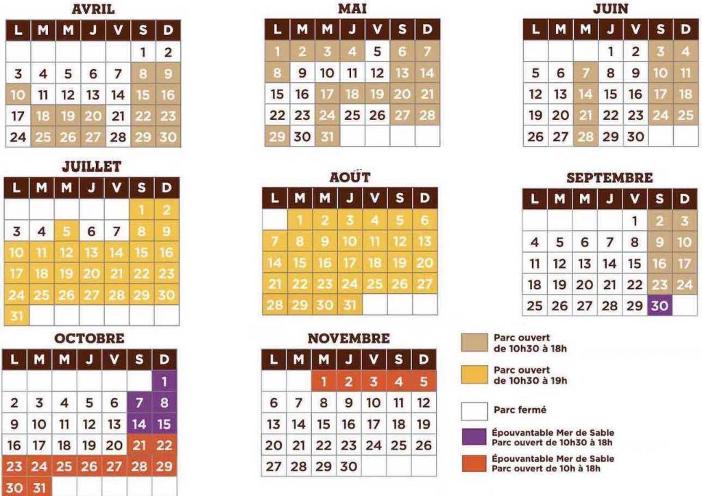 Calendrier des jours d'ouverture mer de sable 2023 + horaires