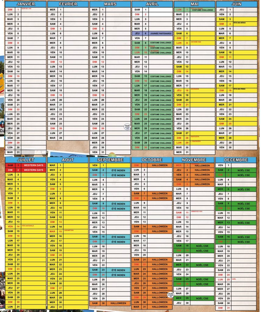 Calendrier d'ouverture parc OK Corral 2023