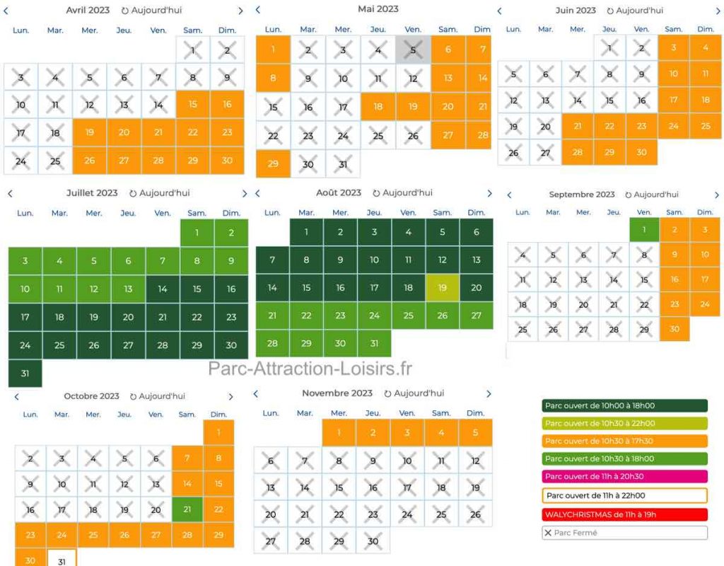 Calendrier d'ouverture et horaire Walygator Grand-Est 2023