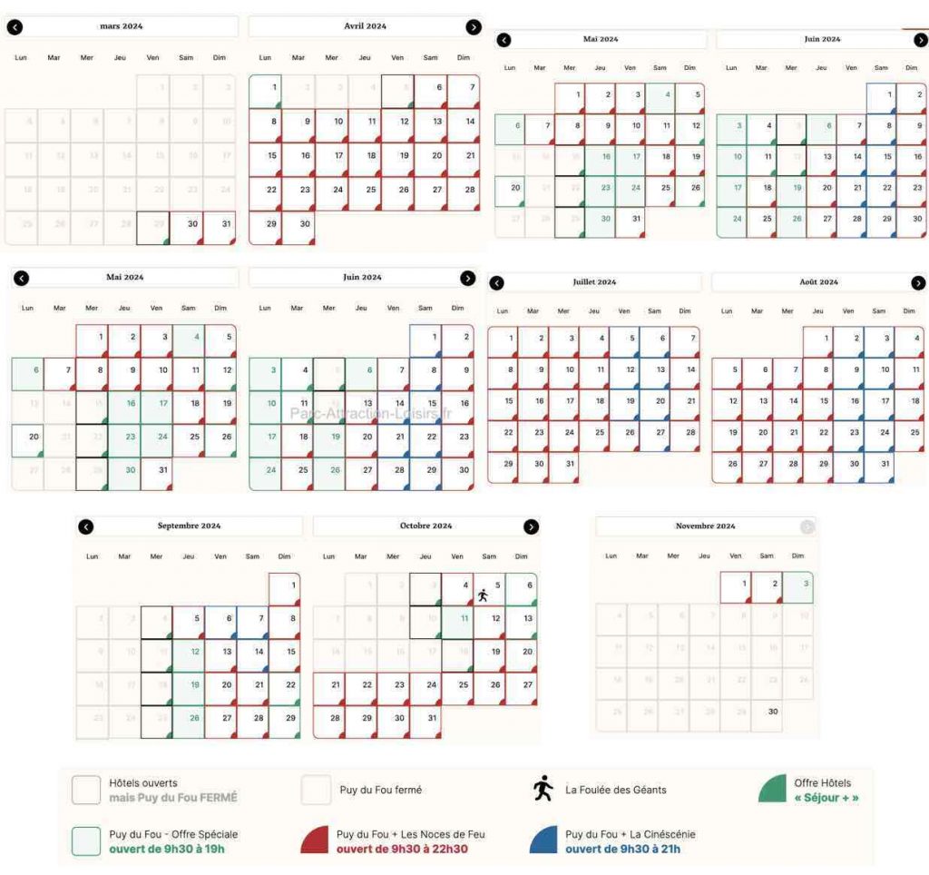 calendrier puy du fou 2024