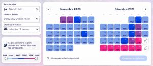tarif séjour disneymand paris pour Noël 2023 : calendrier disponibilité et prix