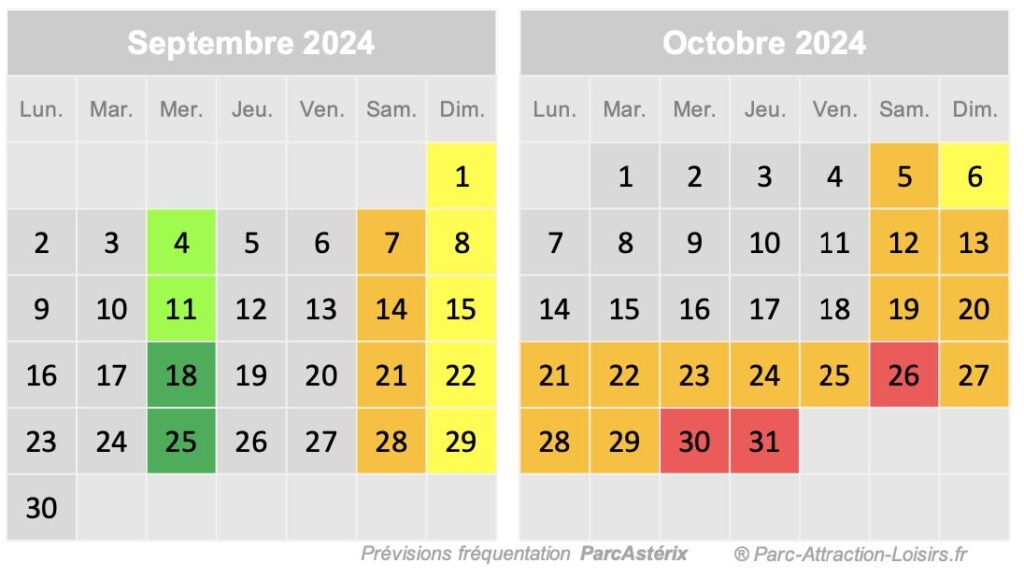 fréquentation affluence estimée au parc astérix en septembre octobre 2024