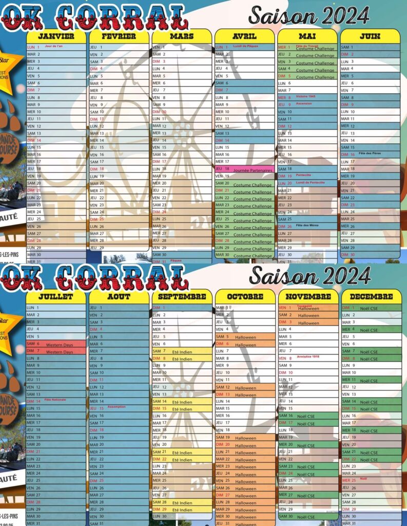 calendrier d'ouverture et affluence OK Corral 2024