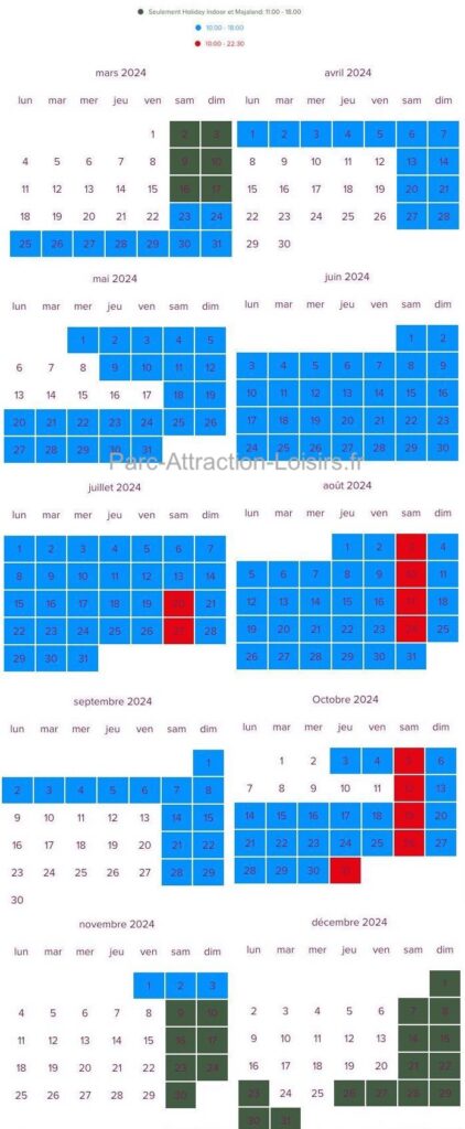 Calendrier ouverture Holiday Park date, horaire affluence et fréquentation