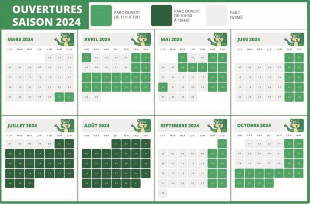 calendrier d'ouverture 2024 et horaires du parc des combes - affluence