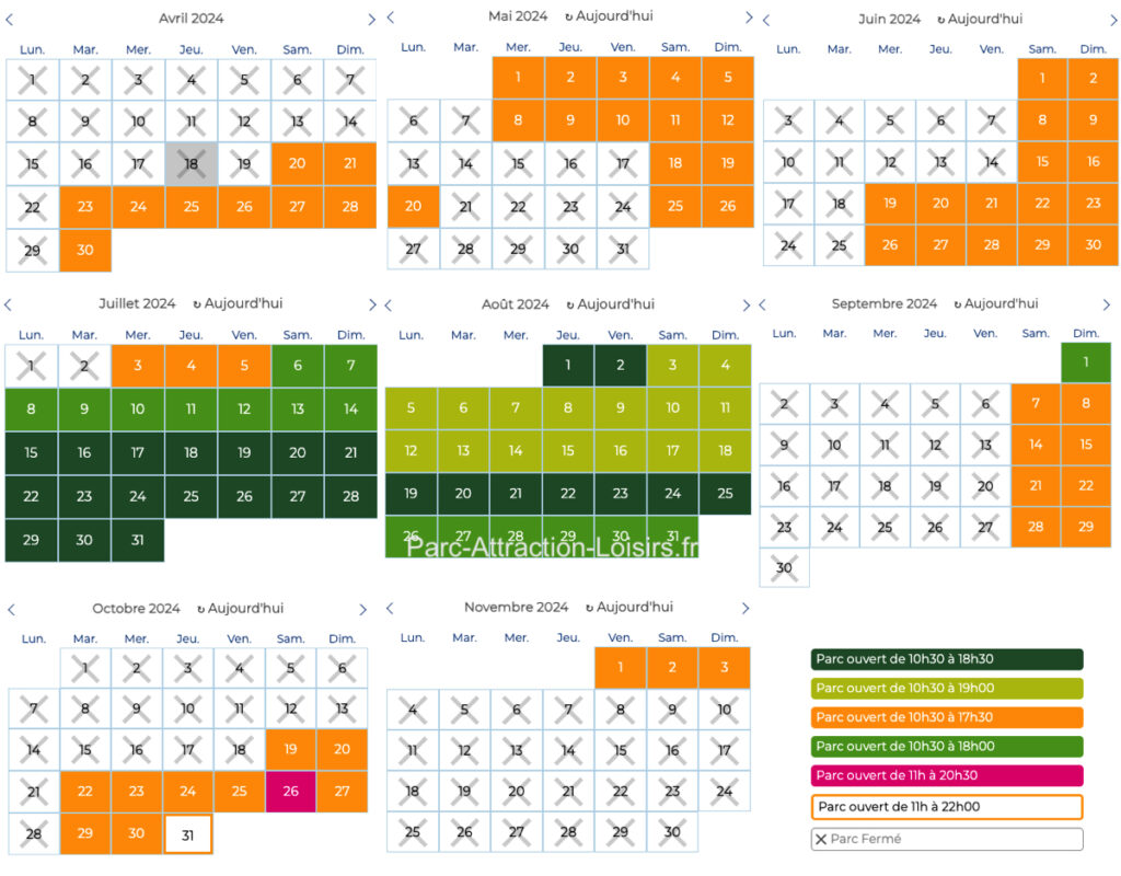 calendrier ouverture walygator grand-est 2024, horaire, affluence