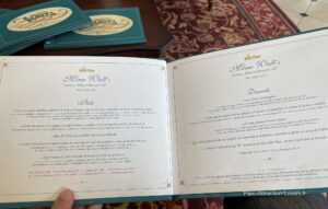 Exemple menu Bon restaurant à Disneyland Walt's service à table