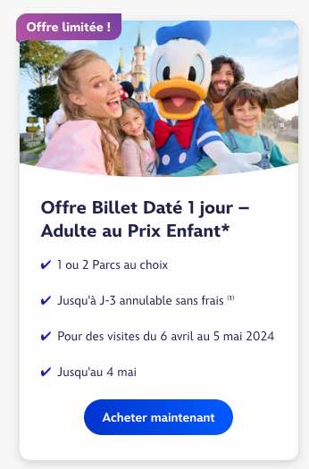 promo billet Disney pas cher : adulte tarif enfant 