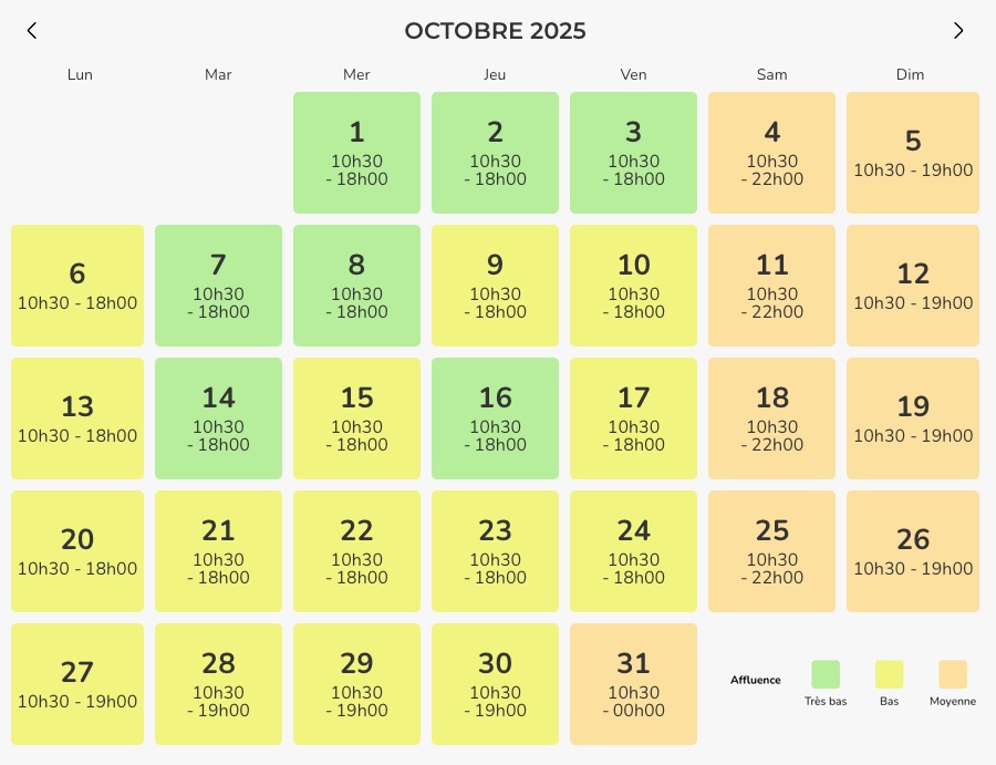  calendrier prevision d'affluence parc porta ventura octobre 2025