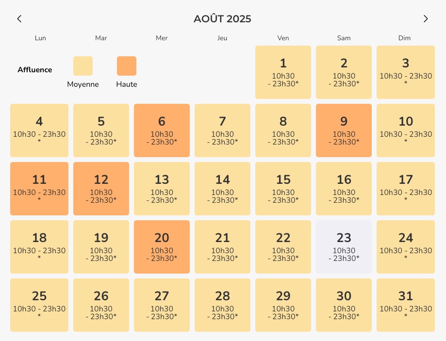  calendrier prevision frequentation parc porta ventura aout 2025