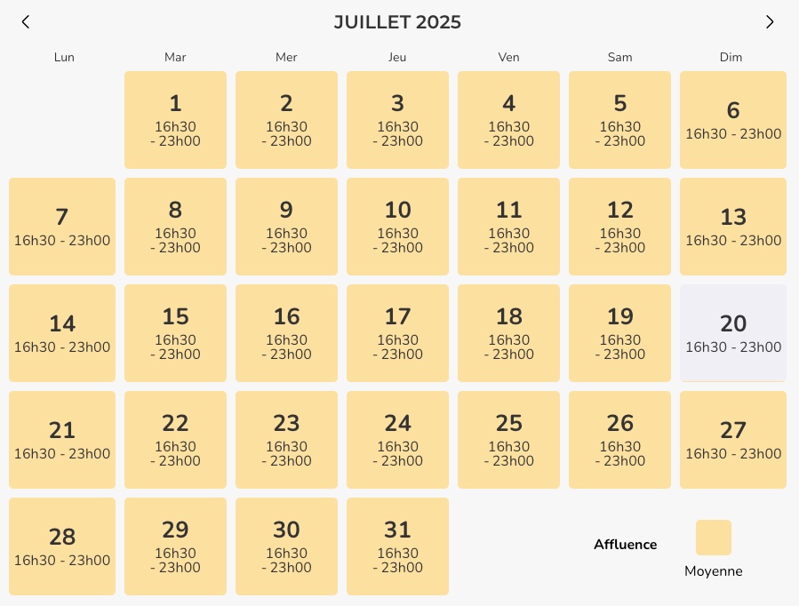 Prévision d'Affluence Ferrari Land juillet 2025
