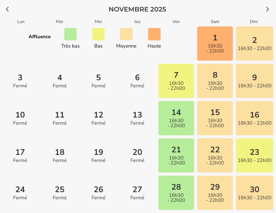 Prévision d'Affluence Ferrari Land novembre 2025
