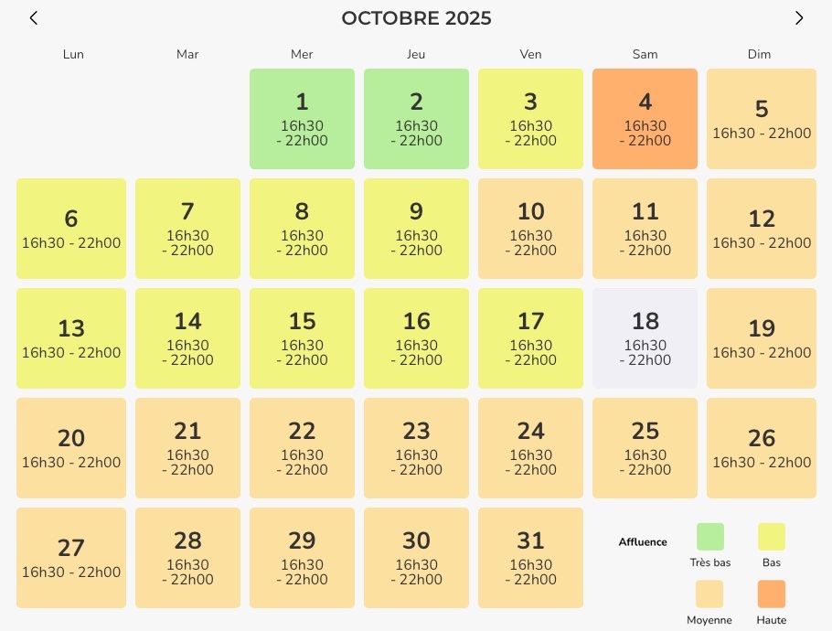 Prévision d'Affluence Ferrari Land octobre 2025