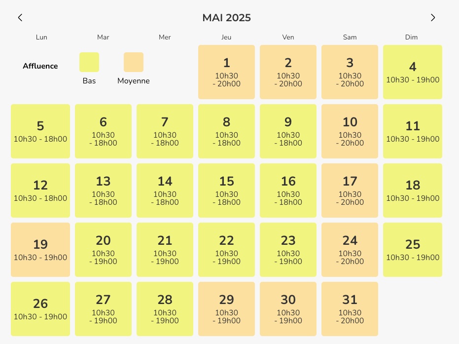  calendrier prevision frequentation parc portaventura mai 2025