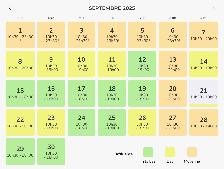  calendrier prevision d'affluence parc porta ventura septembre 2025