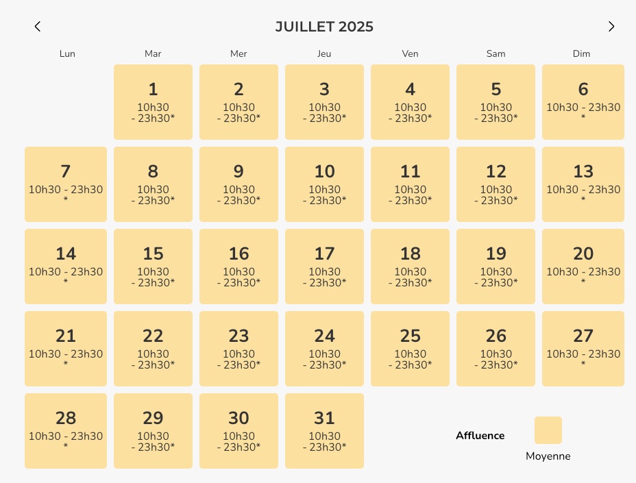  calendrier prevision frequentation parc porta ventura juillet 2025