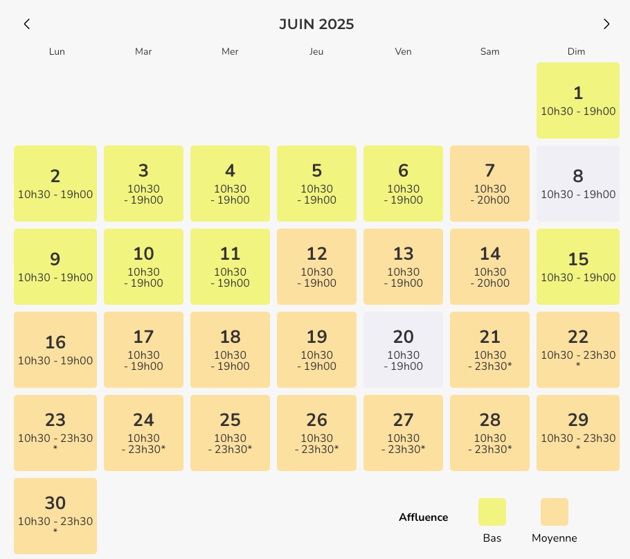  calendrier prevision frequentation parc porta ventura juin 2025