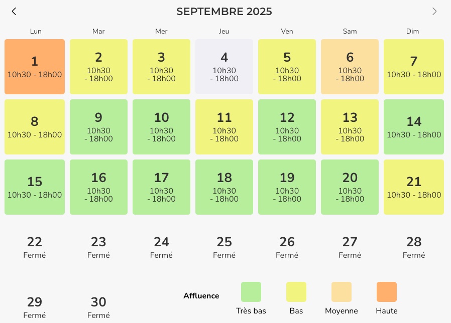 Prévision d'Affluence parc aquatique Caribe Park de Portaventura septembre 2025