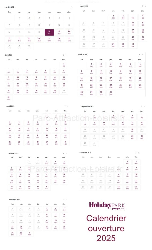 Calendrier date ouverture affluence Holiday Park Plopsaland Deutschland Allemegne 2025