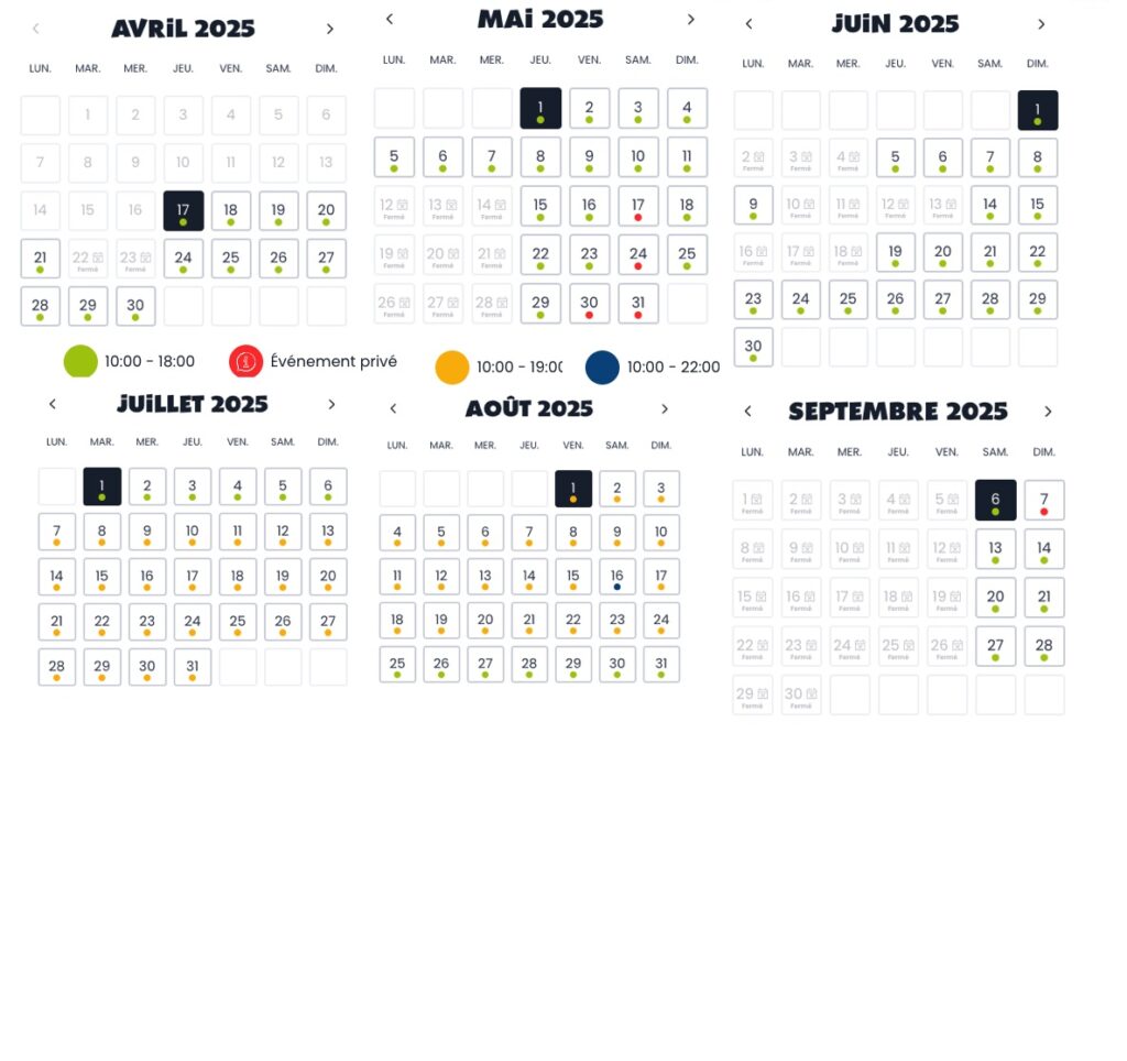 Calendrier date ouverture et horaire, affluence Walibi Belgium Belgique 2025