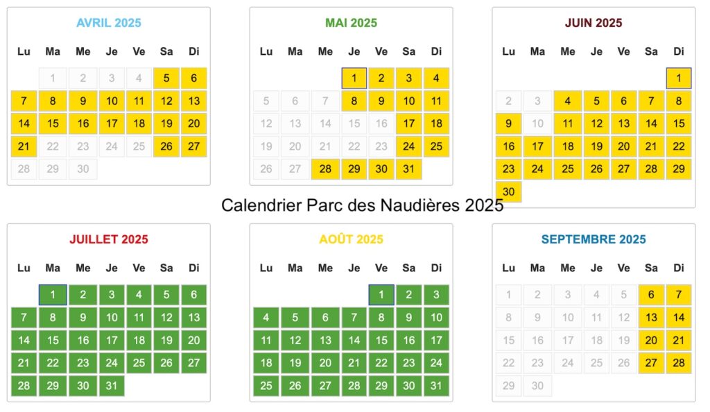 Calendrier d'ouverture et affluence Parc des naudières 2025
